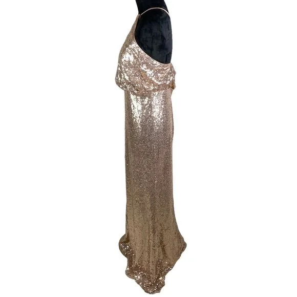 Lulu's my muse Rose Gold Sequin Maxi Dress Ball Gown Size Large Prom Dress - Picture 4 of 8